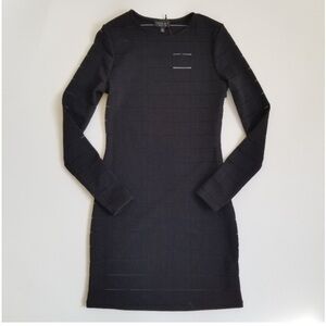 TOPSHOP Women’s Black Sheer Stripe BodyCon Dress Long Sleeve Size 8